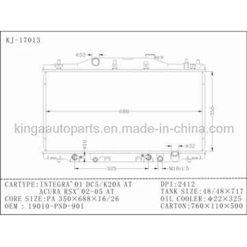 Radiador de peças sobressalentes para Honda Integra ′ 01 OEM 19010-Pnd-901